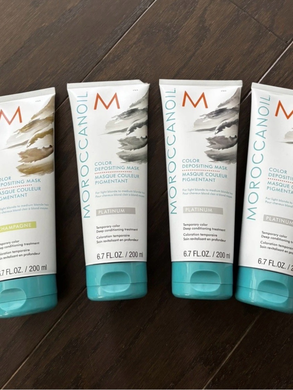 New - MoroccanOil color Depositing Mask Lot, Champagne and Platinum 6.7oz